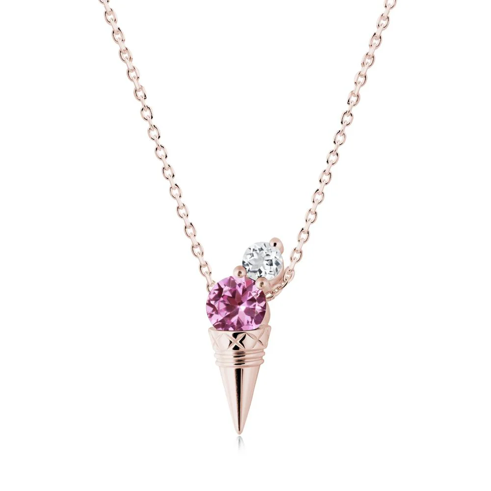 Pink Sapphire and White Topaz Toi Et Moi Necklace - Image 5