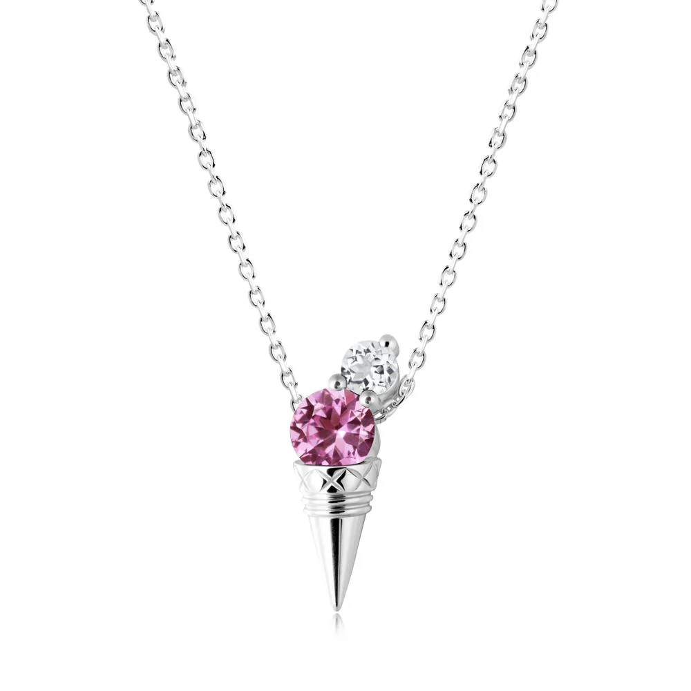 Pink Sapphire and White Topaz Toi Et Moi Necklace - Image 8