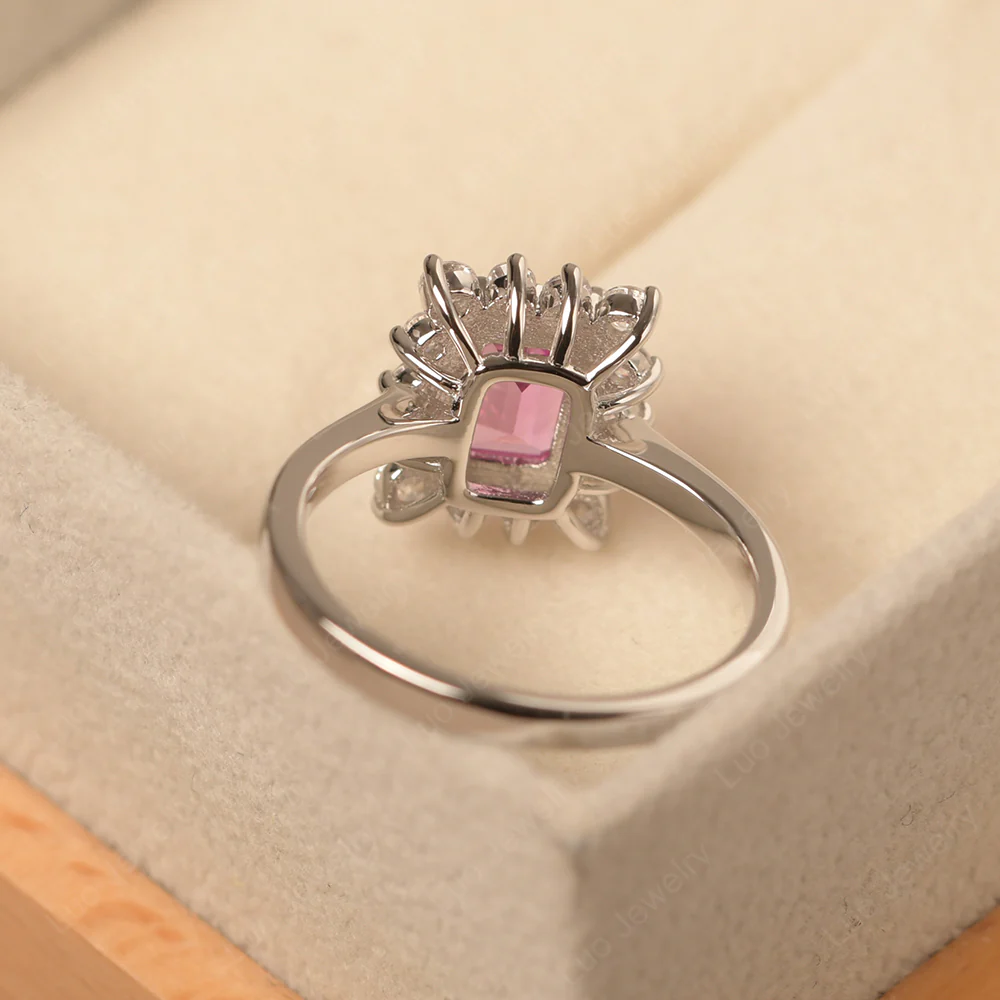 Emerald Cut Pink Sapphire Halo Luxury Ring - Image 3