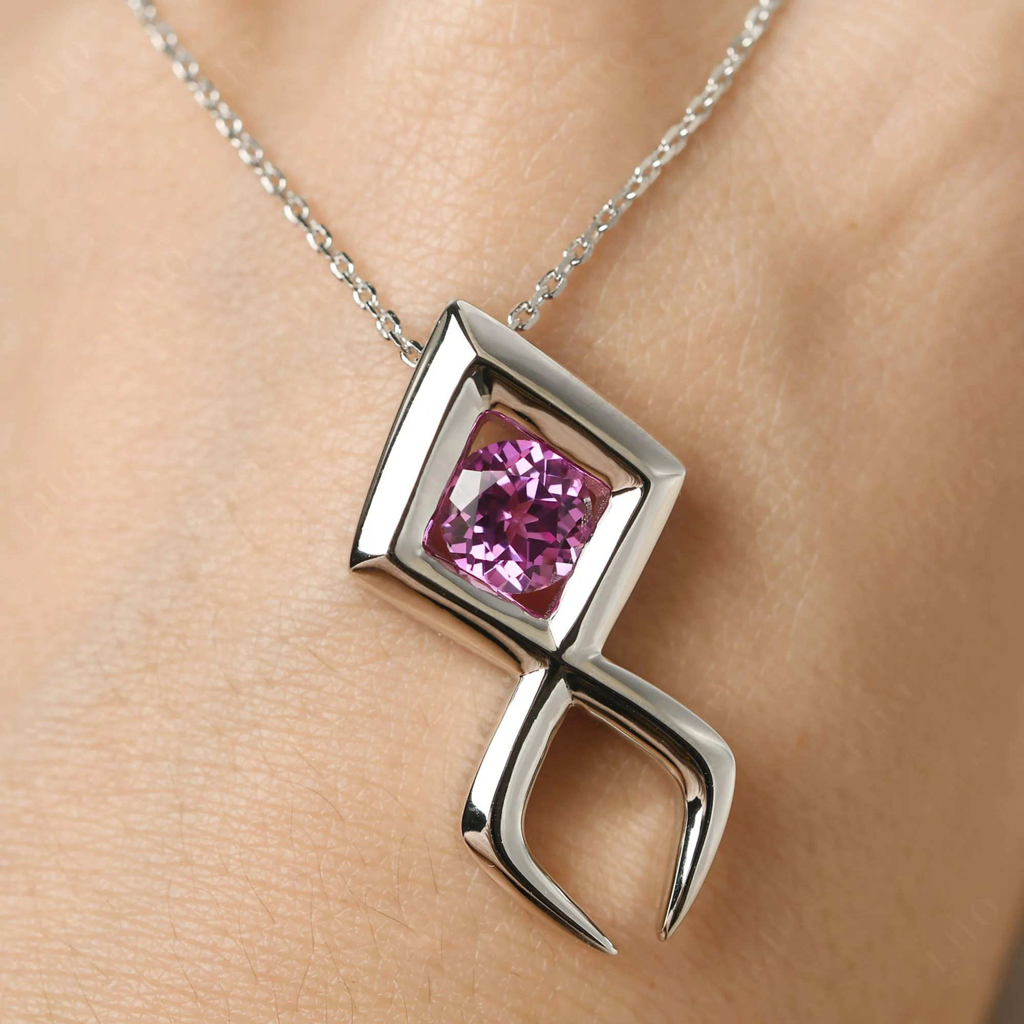 Jesus Fish Pink Sapphire Necklace - Image 10