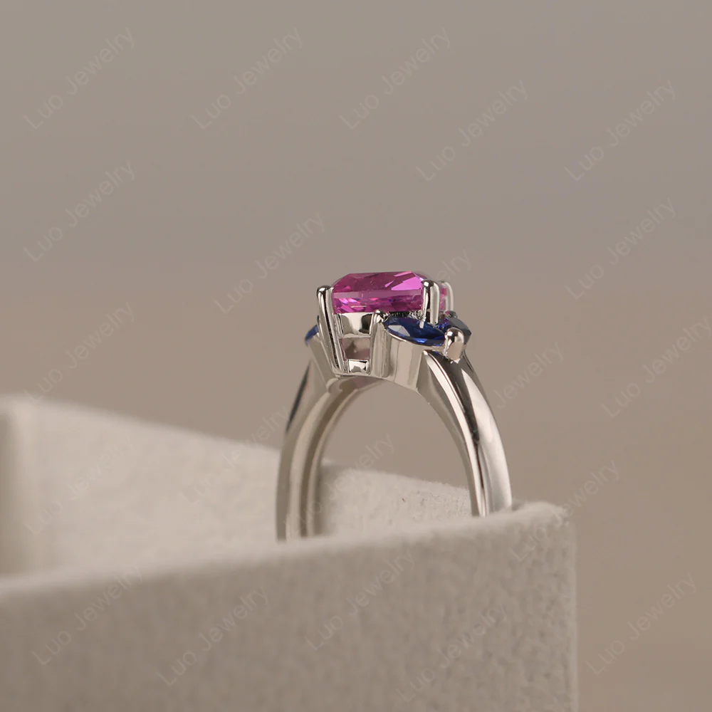 Pink Sapphire Kite Set Cushion Engagement Ring - Image 4