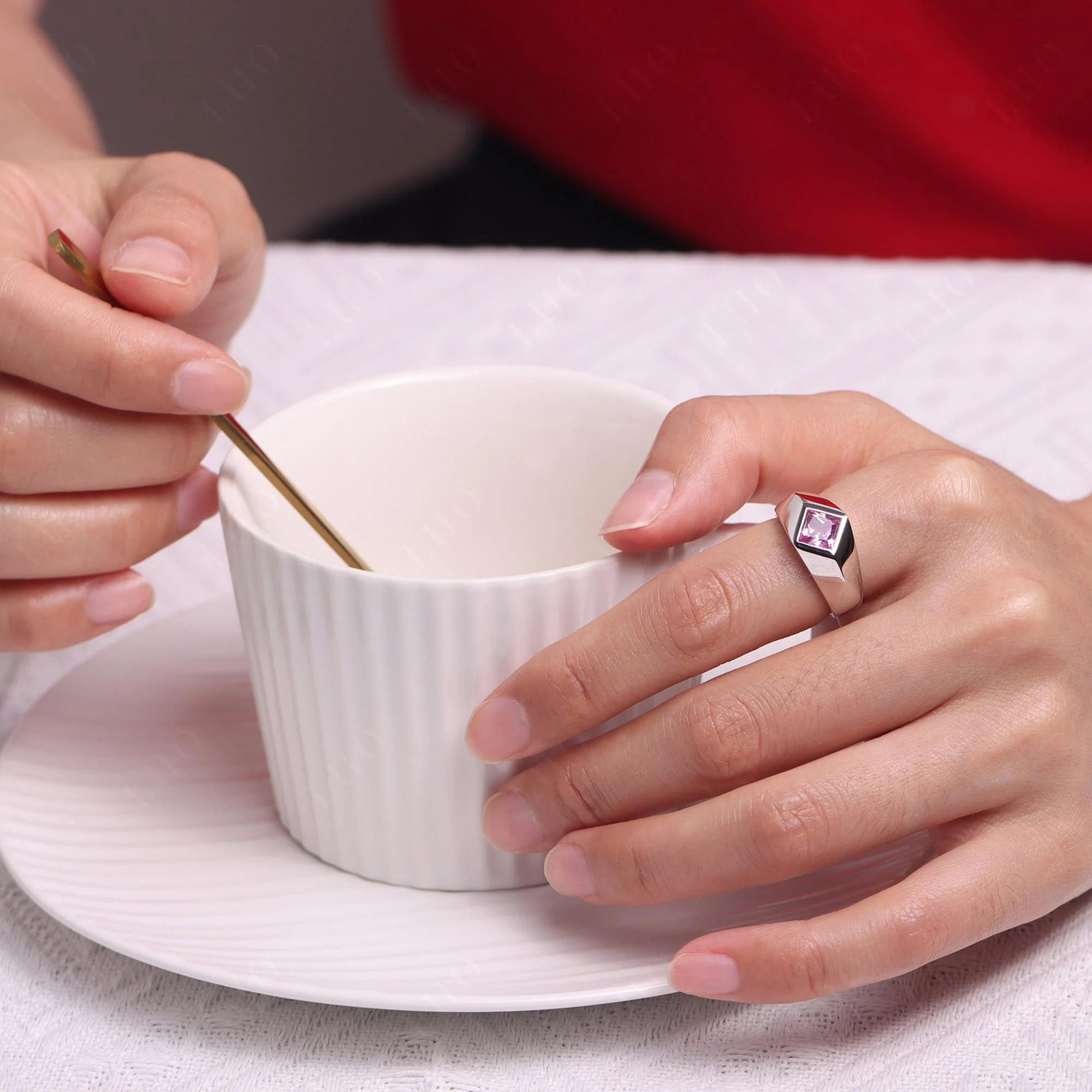 Men's Pink Sapphire Kite Set Ring - Image 15