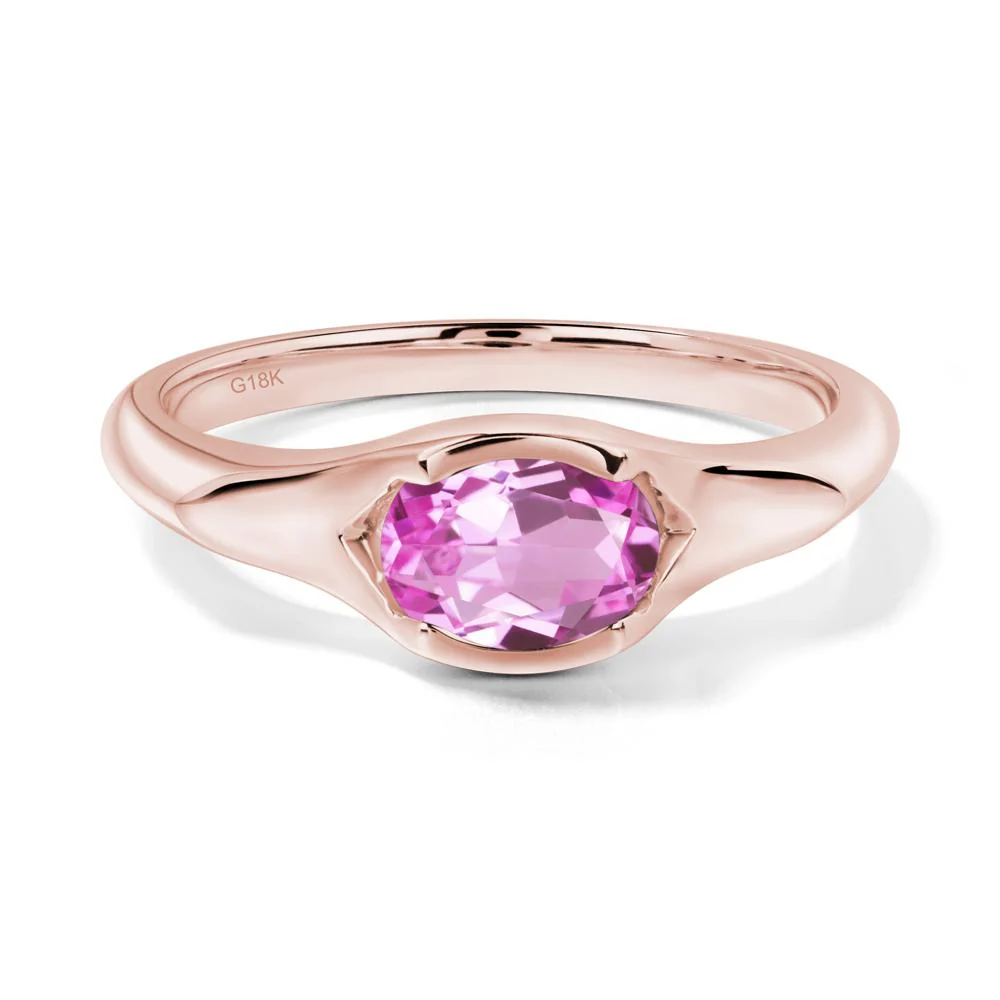 Pink Sapphire Oval Bezel Set Engagement Ring