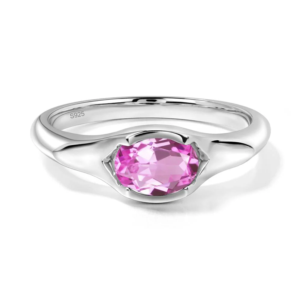 Pink Sapphire Oval Bezel Set Engagement Ring - Image 6