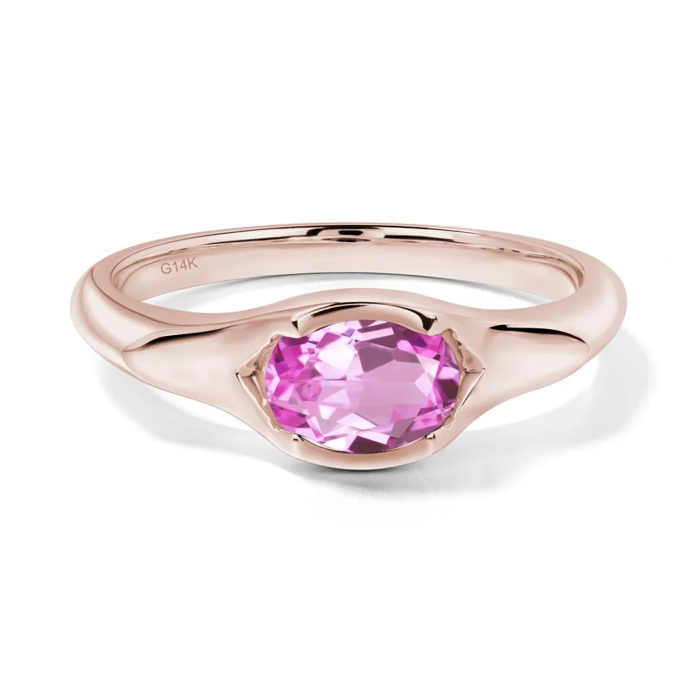 Pink Sapphire Oval Bezel Set Engagement Ring - Image 7