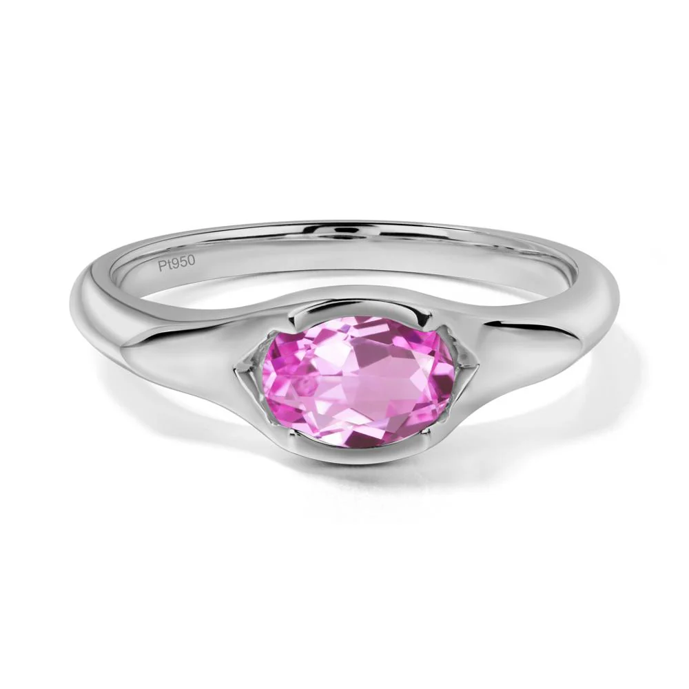 Pink Sapphire Oval Bezel Set Engagement Ring - Image 8