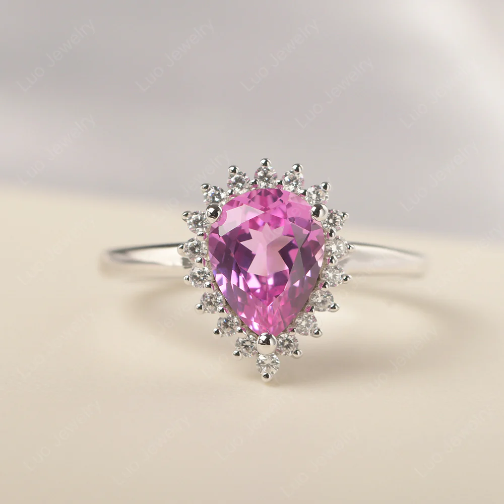 Pink Sapphire Pear Sunburst Ring