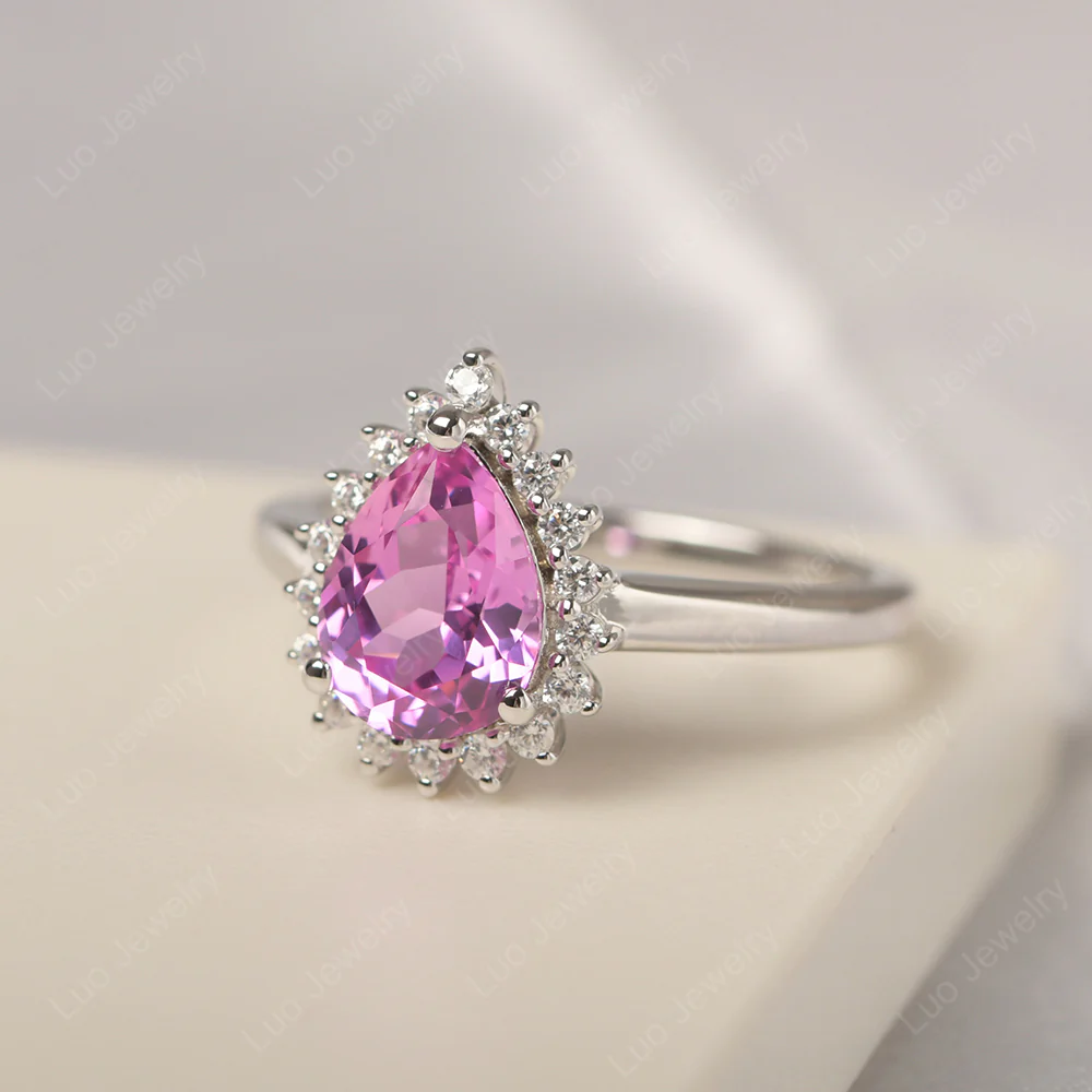 Pink Sapphire Pear Sunburst Ring - Image 2