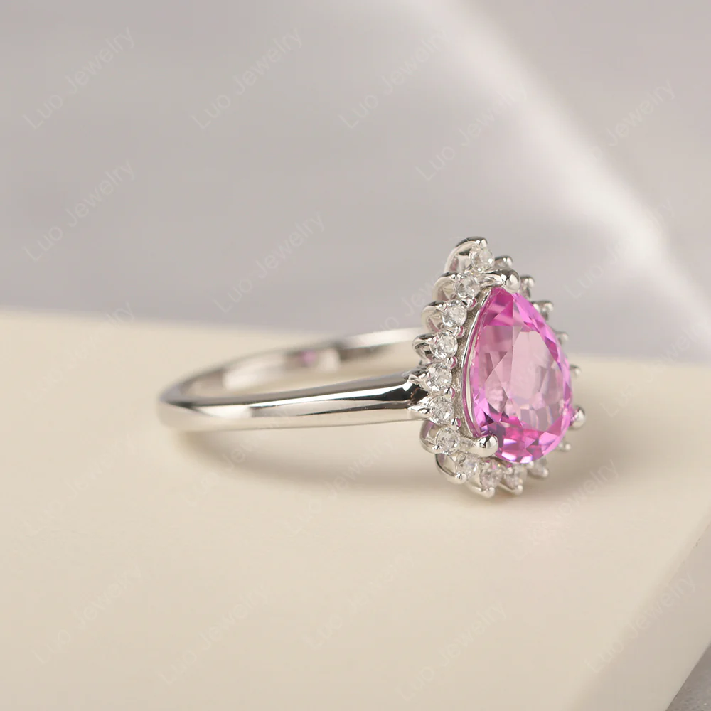 Pink Sapphire Pear Sunburst Ring - Image 3