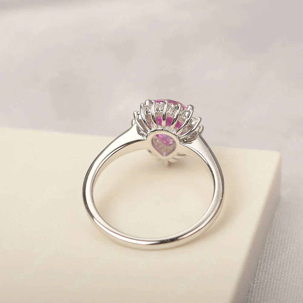 Pink Sapphire Pear Sunburst Ring - Image 4