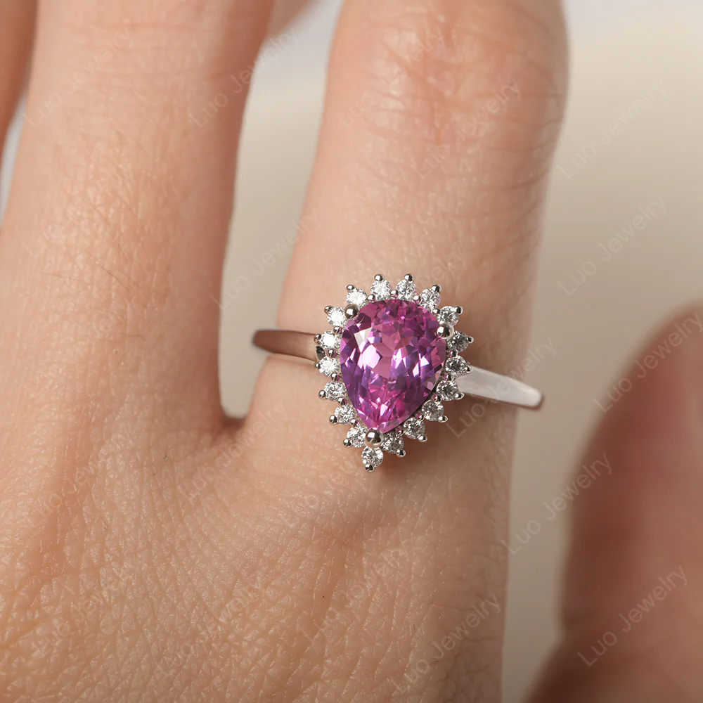 Pink Sapphire Pear Sunburst Ring - Image 6