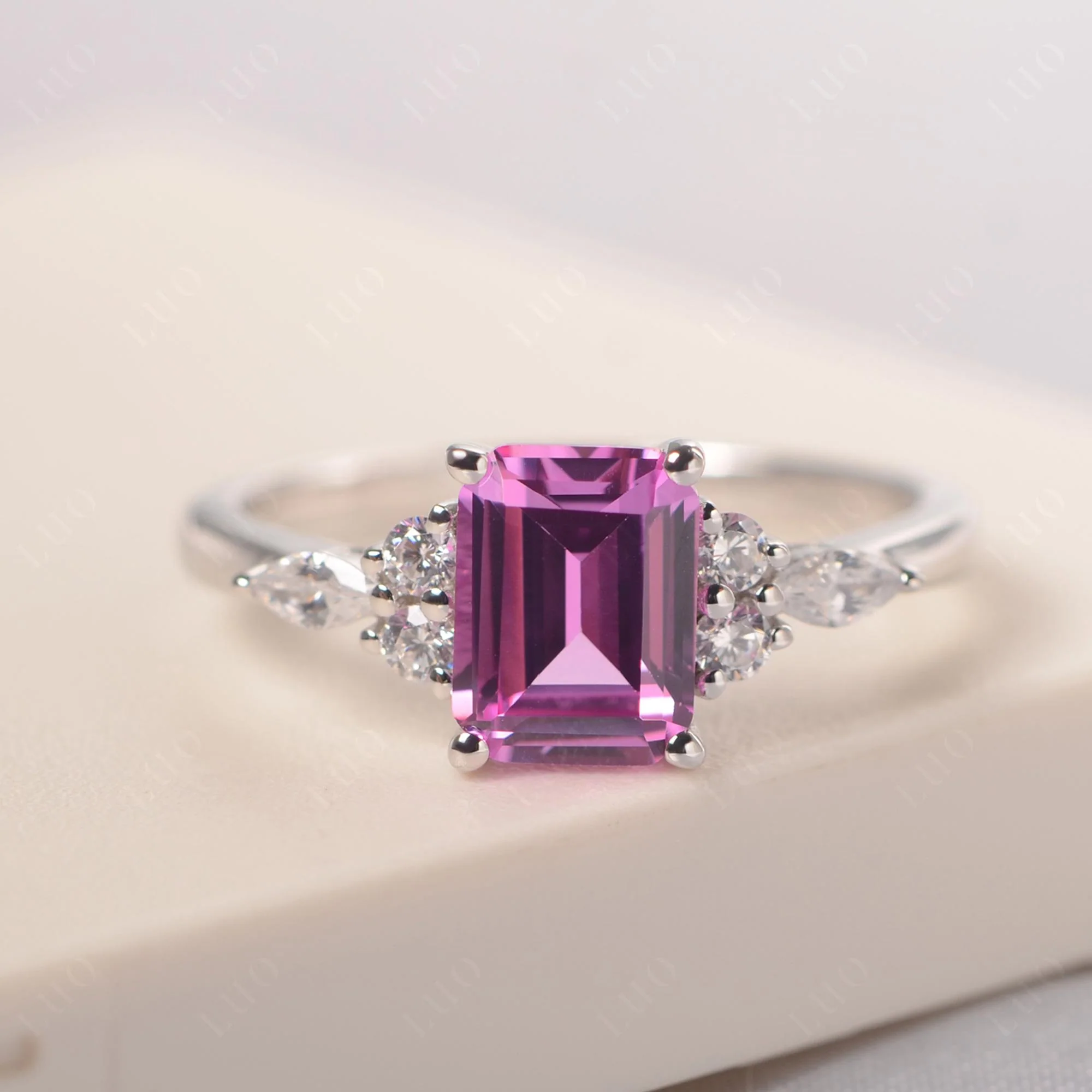 Simple Emerald Cut Pink Sapphire Ring - Image 29
