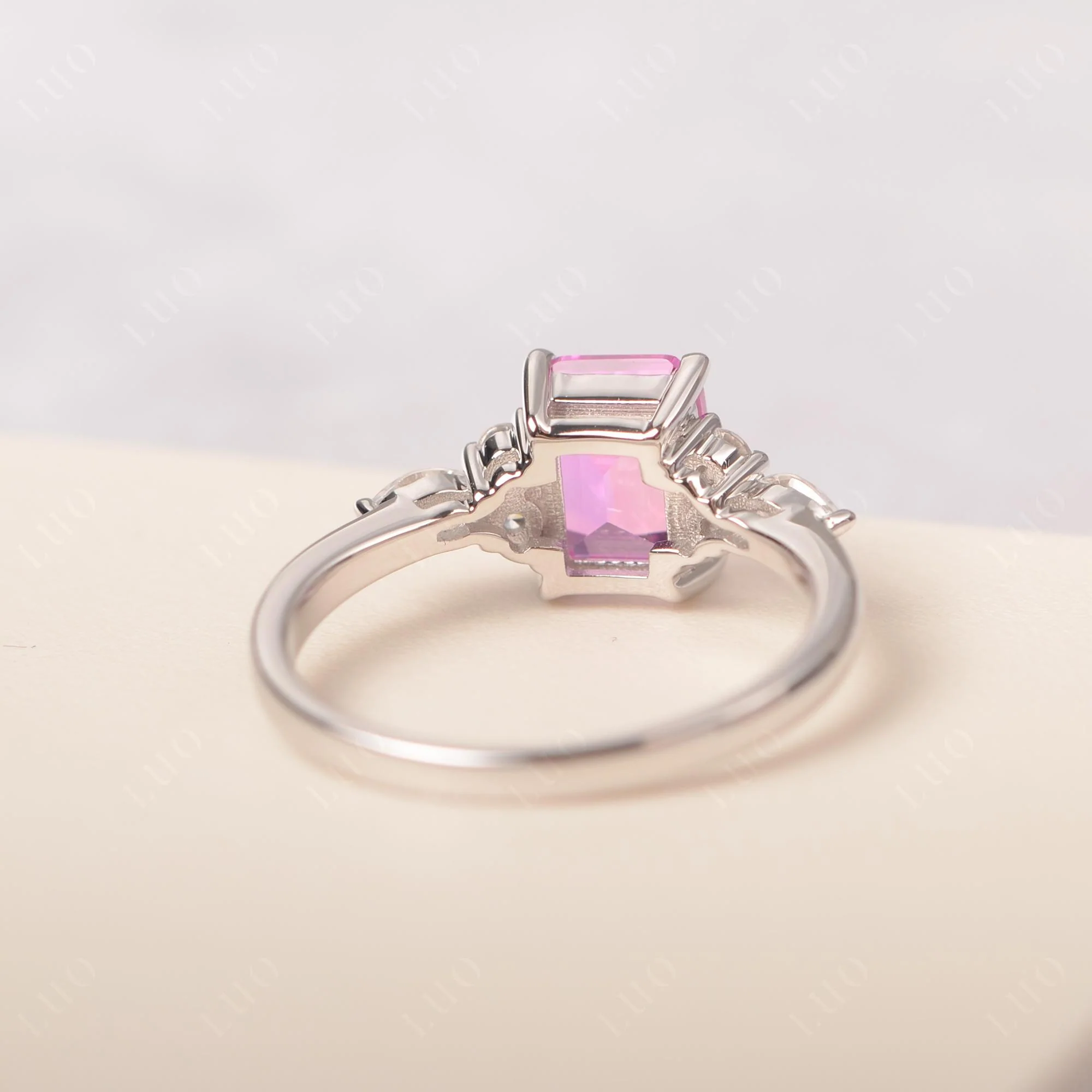 Simple Emerald Cut Pink Sapphire Ring - Image 31