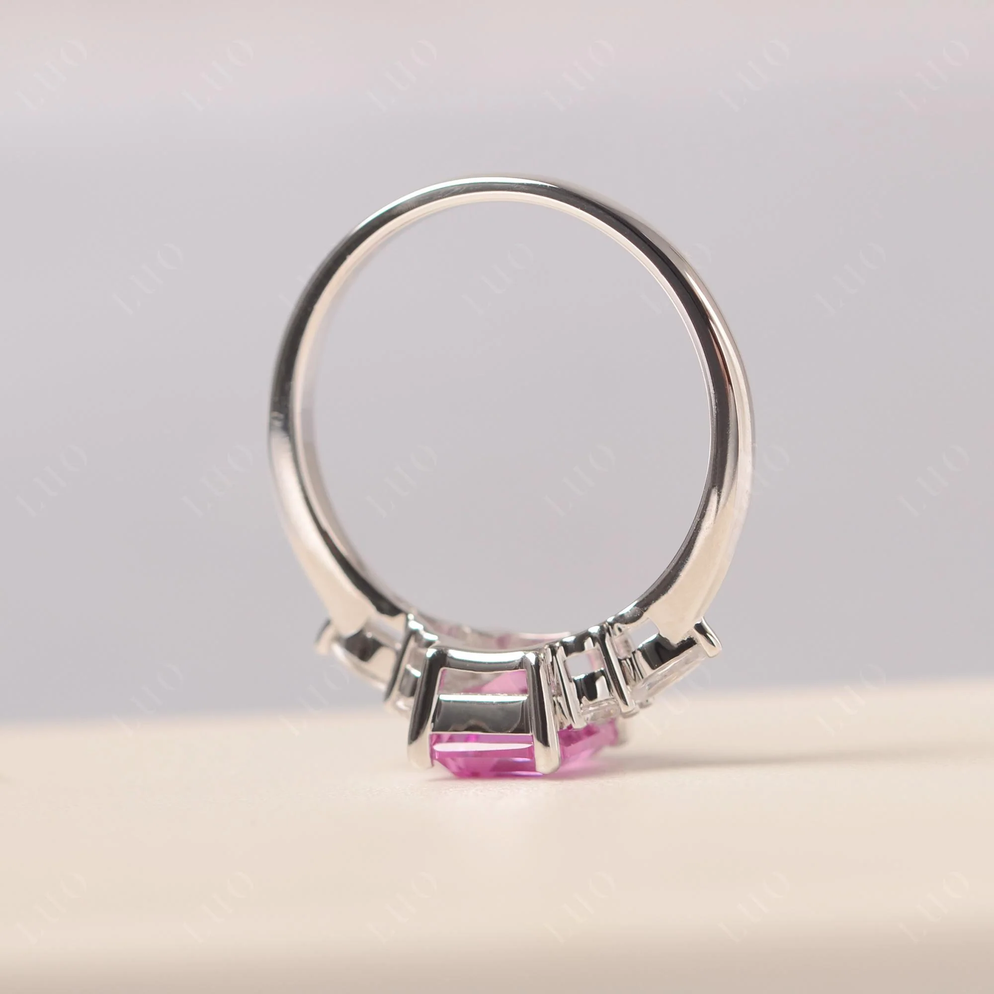 Simple Emerald Cut Pink Sapphire Ring - Image 32