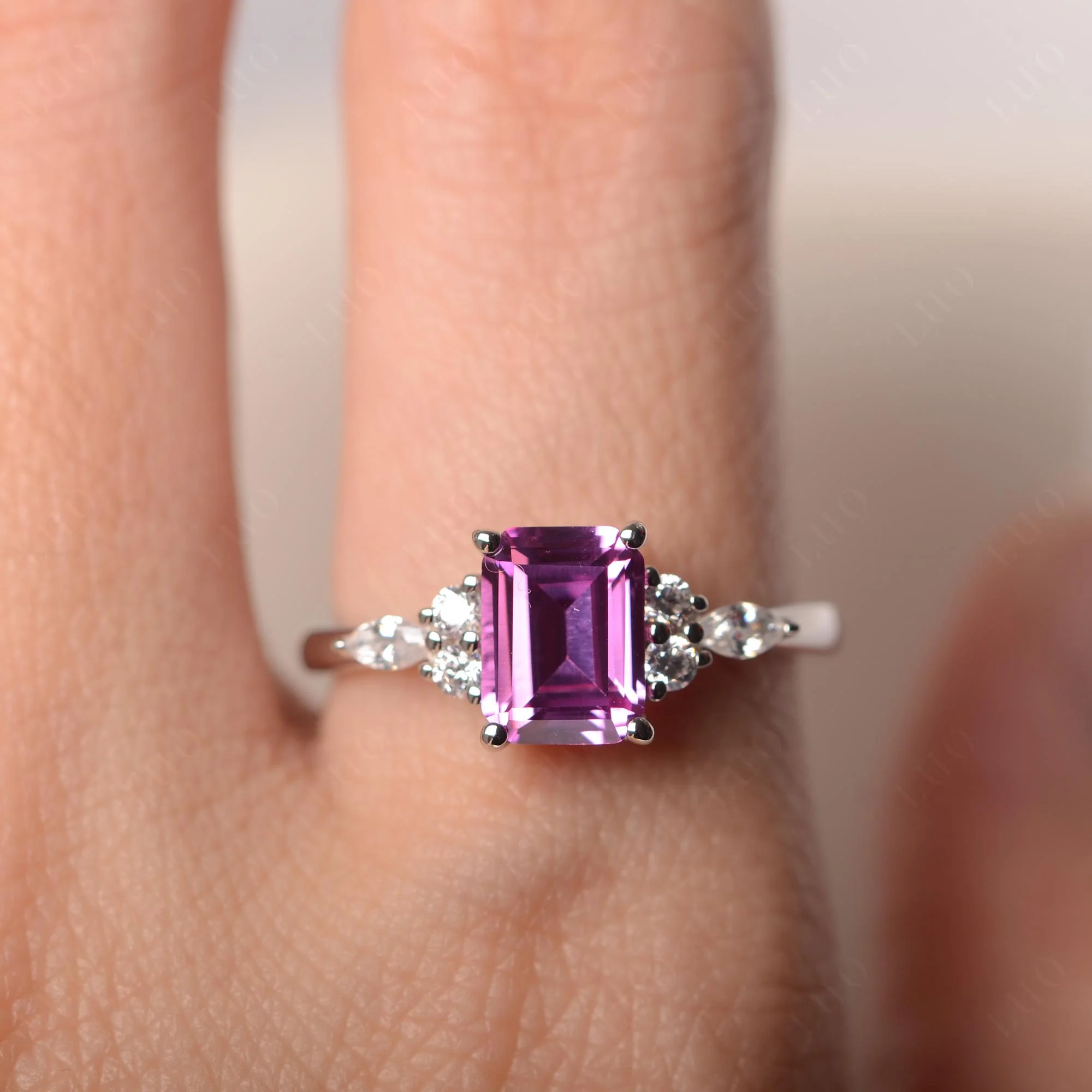 Simple Emerald Cut Pink Sapphire Ring - Image 33