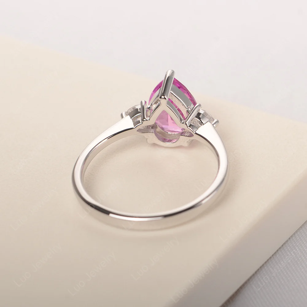 Teardrop Pink Sapphire Trilogy Ring - Image 3