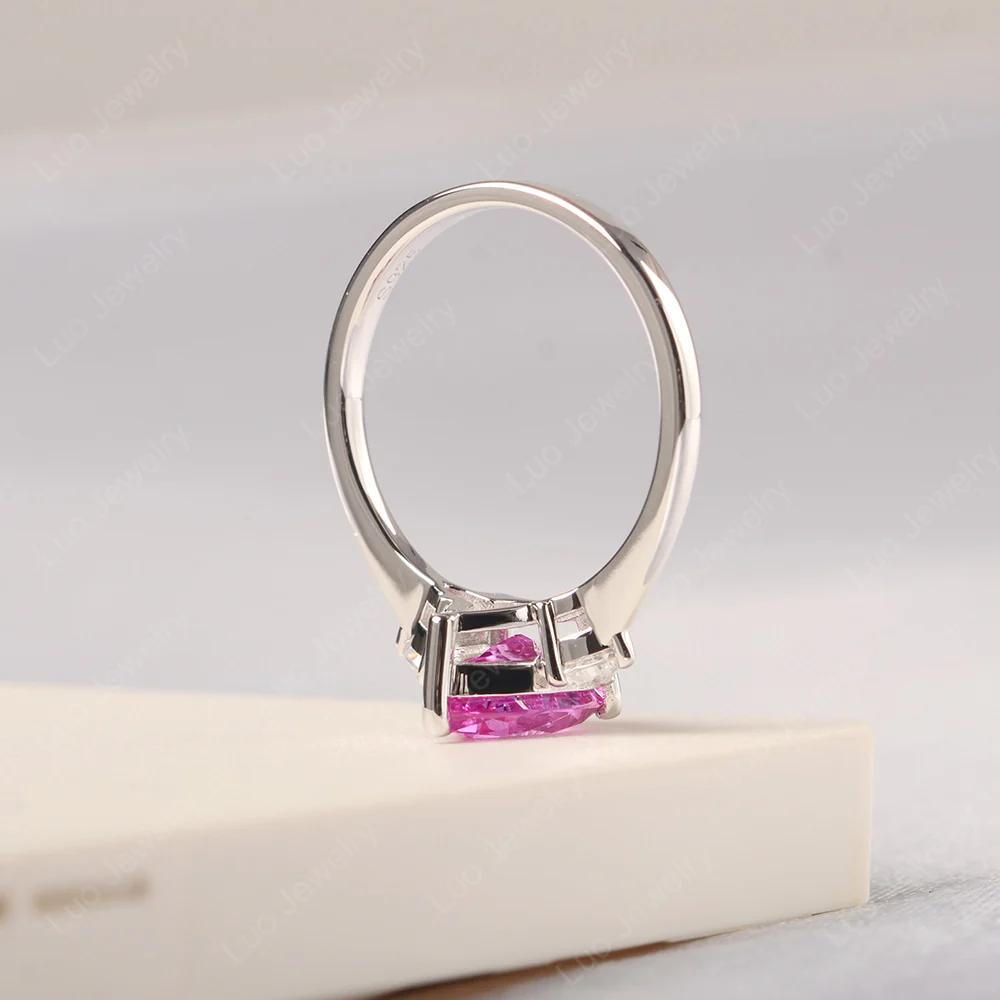Teardrop Pink Sapphire Trilogy Ring - Image 4