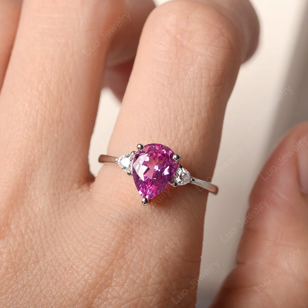 Teardrop Pink Sapphire Trilogy Ring - Image 5