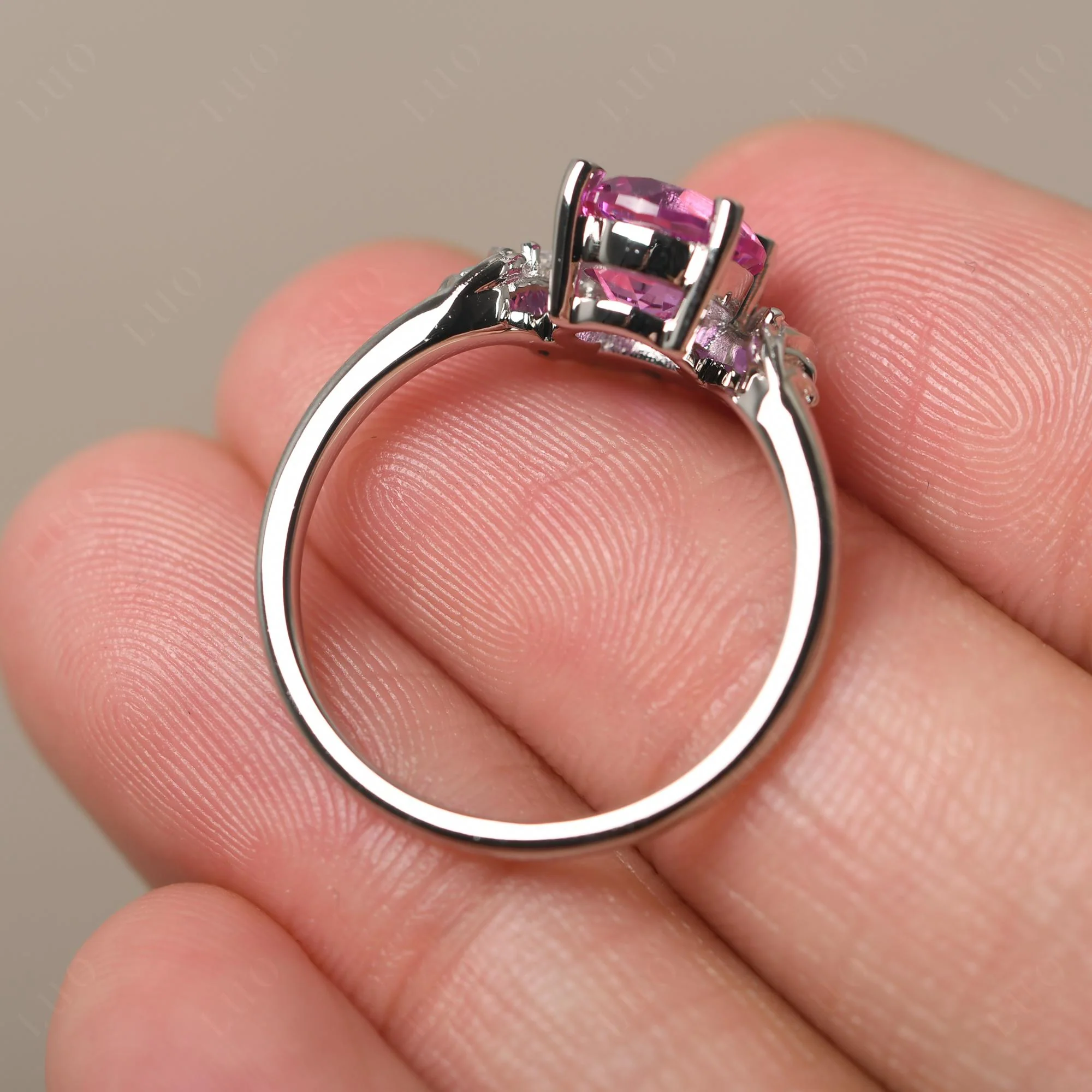 Pink Sapphire Ring with Marquise Side Stone - Image 31