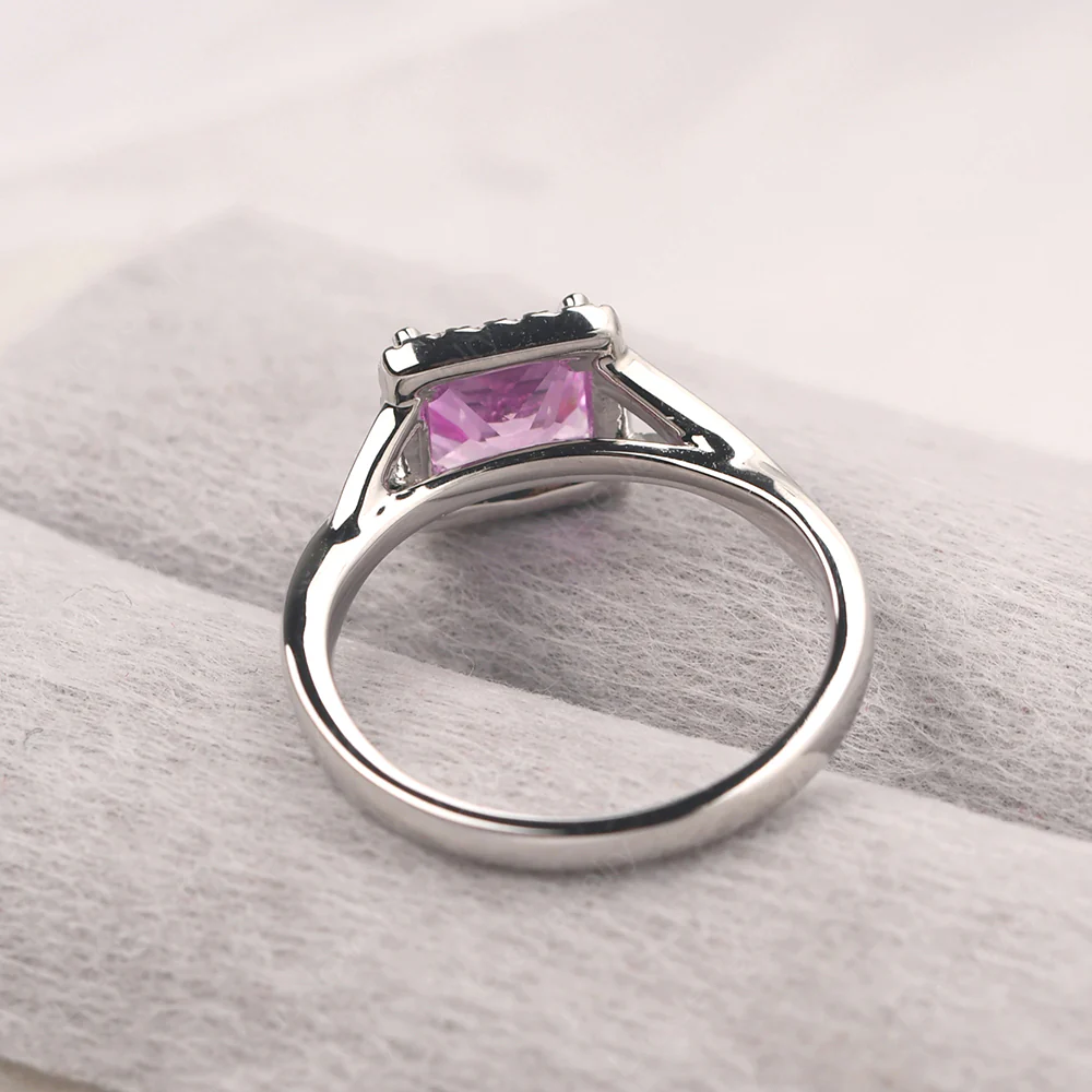Pink Sapphire Split Shank Halo Engagement Ring - Image 4
