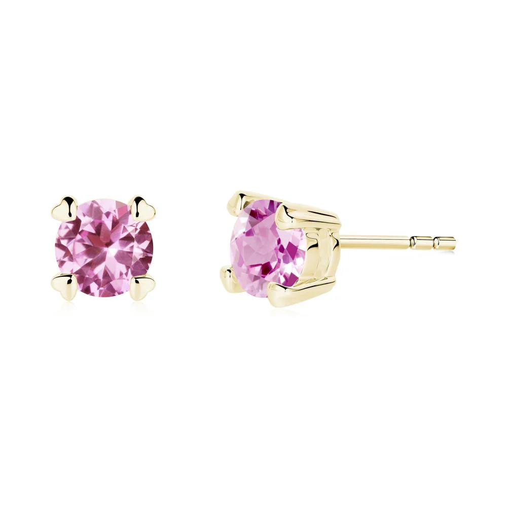 Pink Sapphire Stud Earrings with Heart Prongs - Image 5