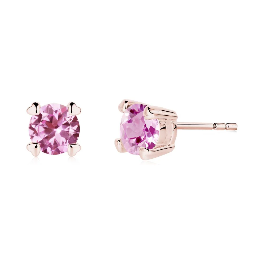 Pink Sapphire Stud Earrings with Heart Prongs - Image 7