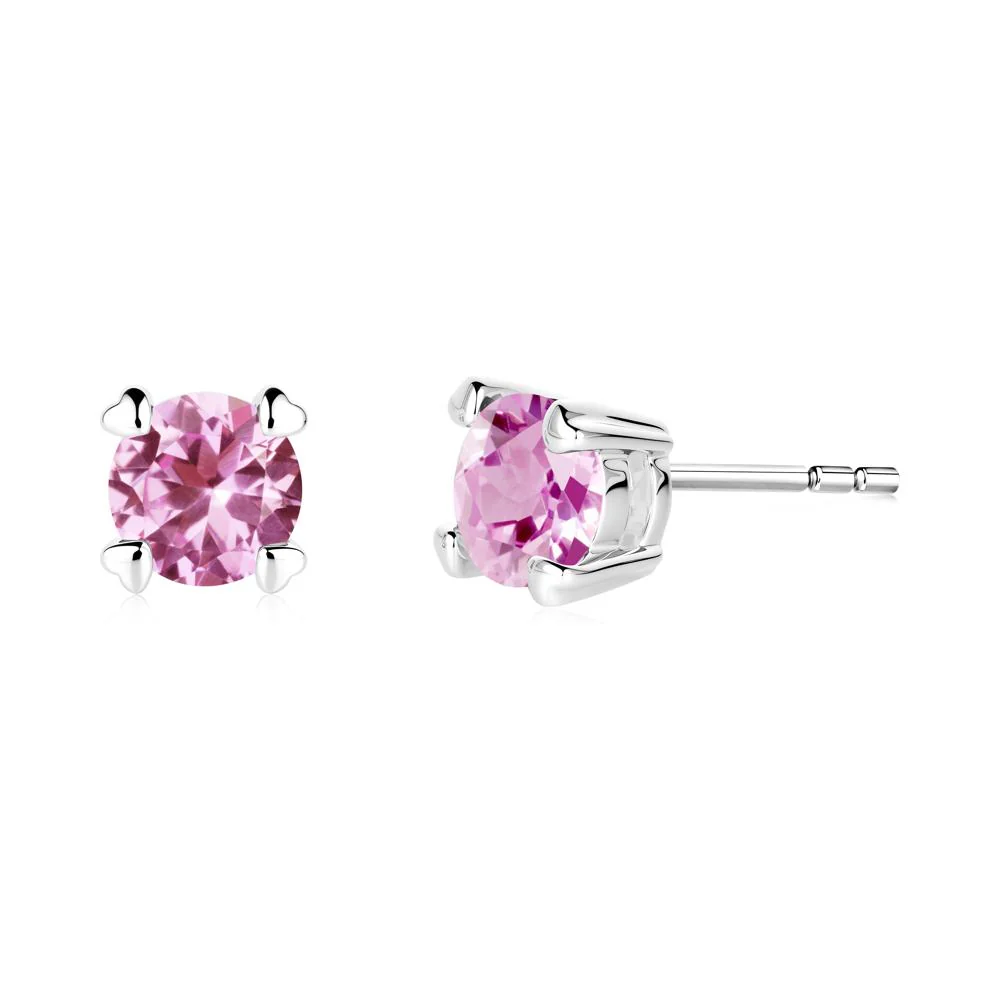 Pink Sapphire Stud Earrings with Heart Prongs - Image 8