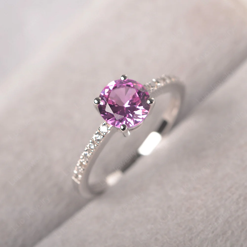 Simple Round Pink Sapphire Ring - Image 2