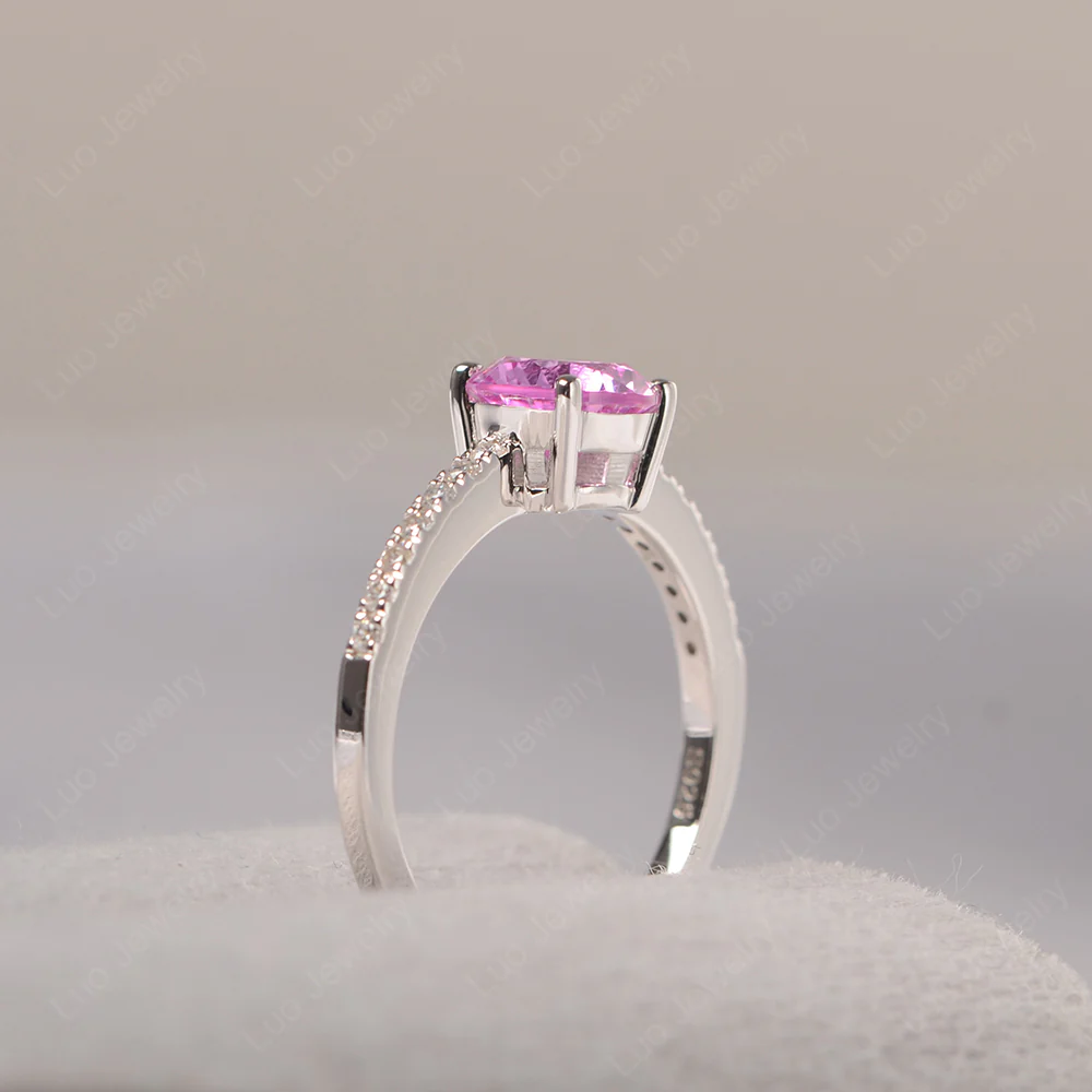 Simple Round Pink Sapphire Ring - Image 3