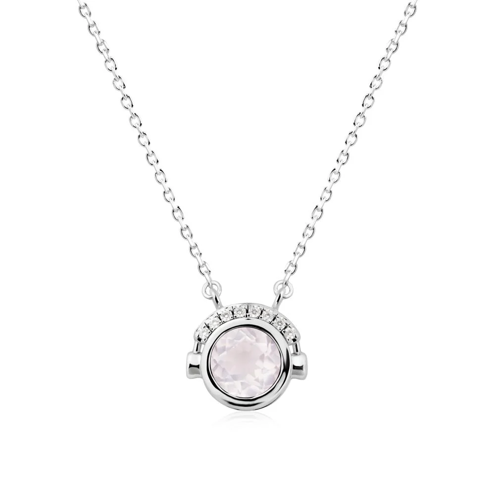 Playful Headphones Inspired Rose Quartz Necklace - Image 3