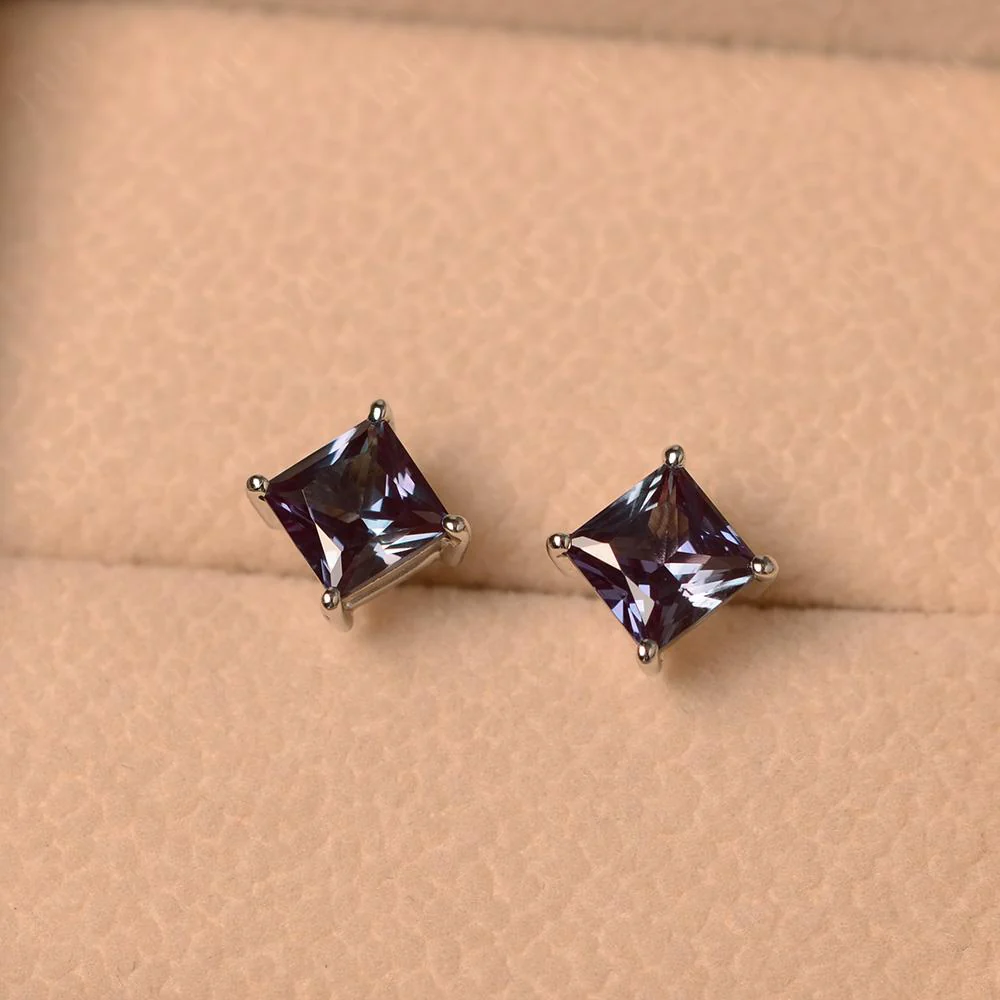 Princess Cut Alexandrite Stud Earrings - Image 10