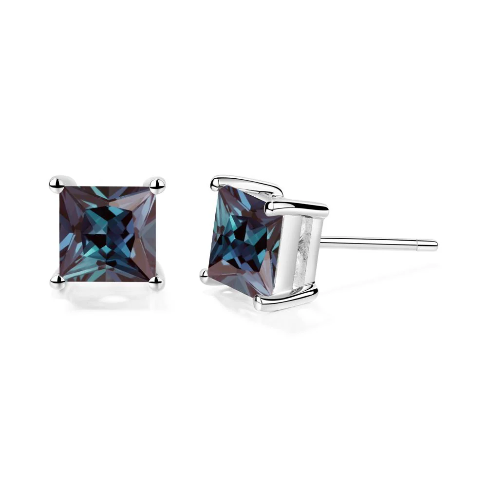 Princess Cut Alexandrite Stud Earrings - Image 5