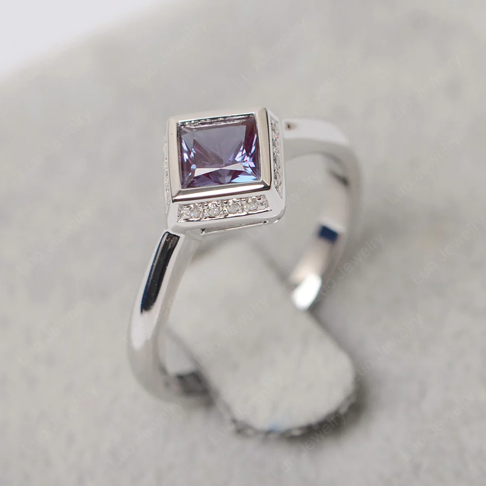 Alexandrite Bezel Halo Engagement Ring - Image 2