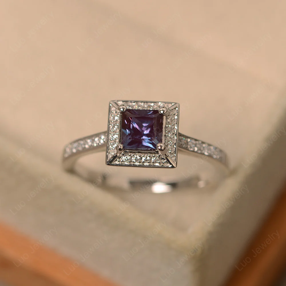 Princess Cut Alexandrite Halo Ring