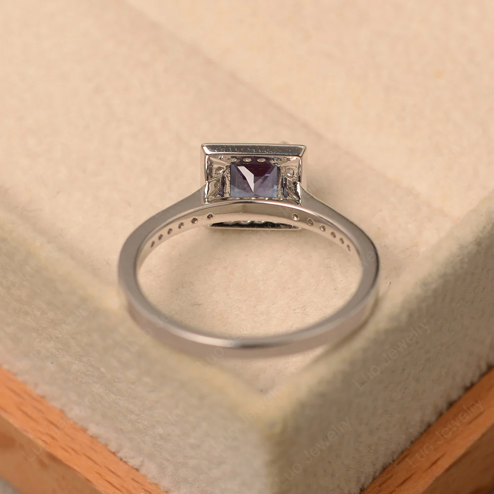Princess Cut Alexandrite Halo Ring - Image 3