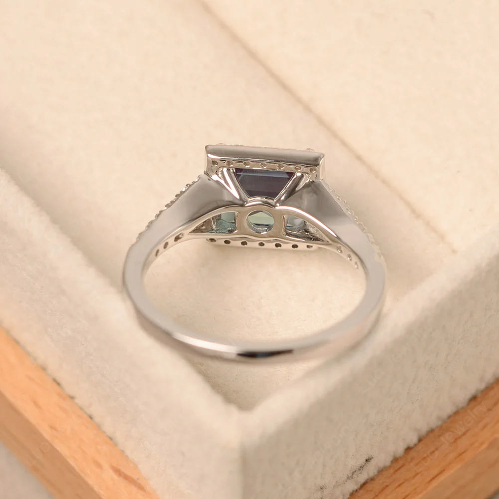 Square Cut Alexandrite Split Shank Halo Ring - Image 4