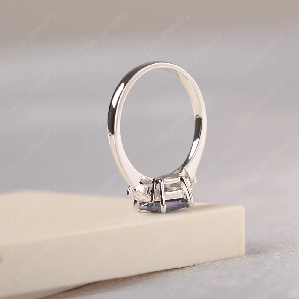 Princess Cut Alexandrite Ring with Pear Side Stone - Image 4