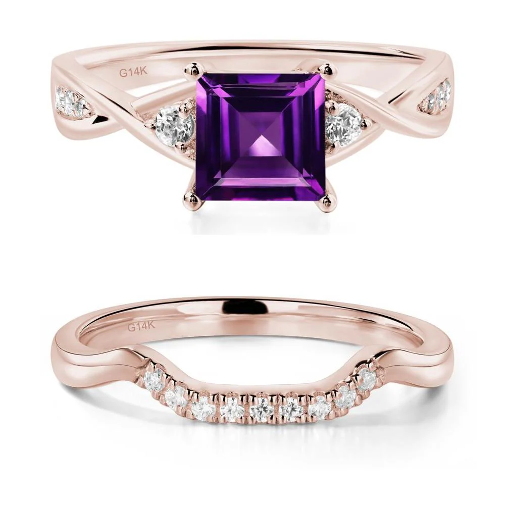 Amethyst Square Cut Twist Engagement Ring - Image 11