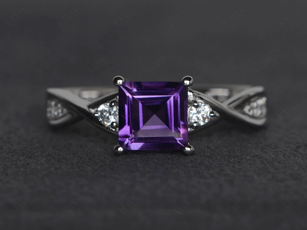 Amethyst Square Cut Twist Engagement Ring - Image 29