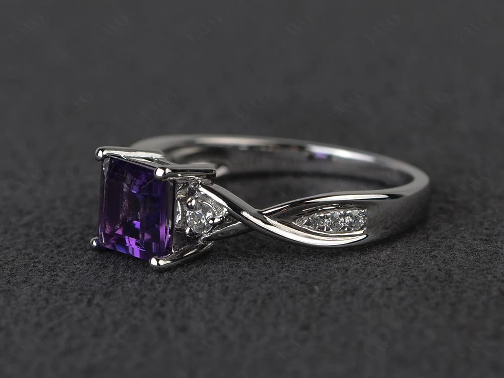 Amethyst Square Cut Twist Engagement Ring - Image 30