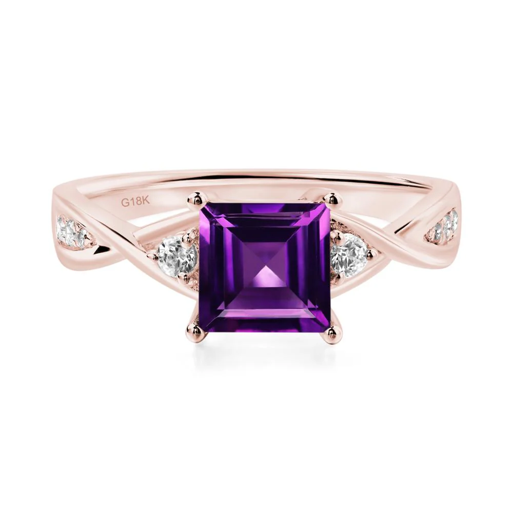 Amethyst Square Cut Twist Engagement Ring - Image 8