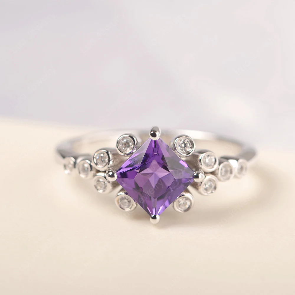 Princess Amethyst Cluster Engagement Ring