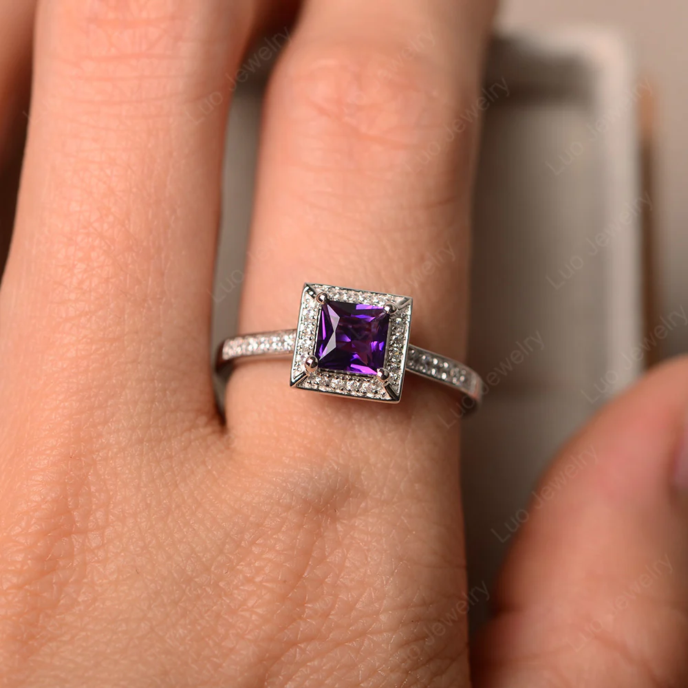 Princess Cut Amethyst Halo Ring - Image 4