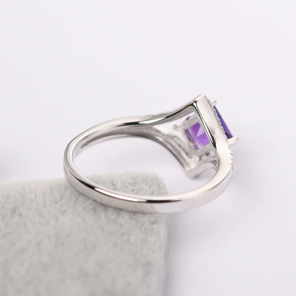 Princess Cut Amethyst Kite Set Halo Ring - Image 3