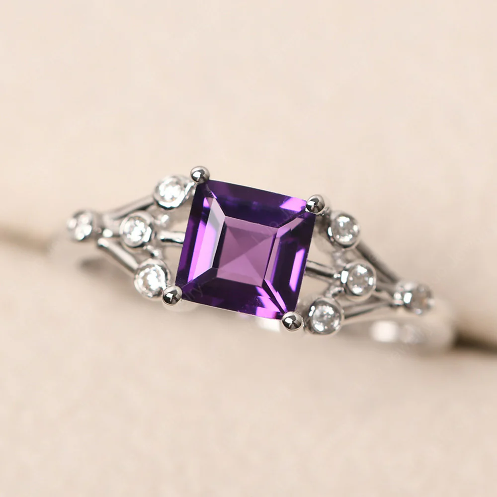Square Cut Amethyst Constellation Ring