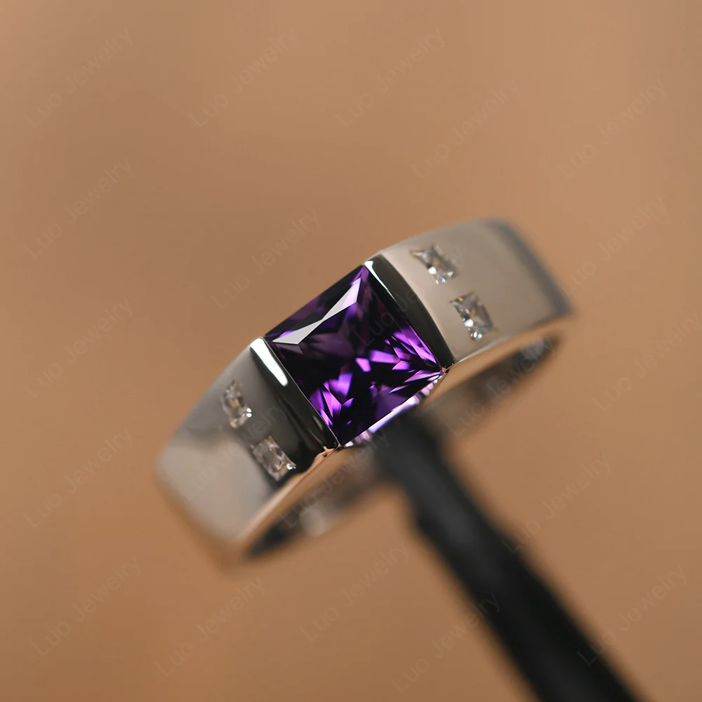 Princess Cut Amethyst Ring for Men - Image 10