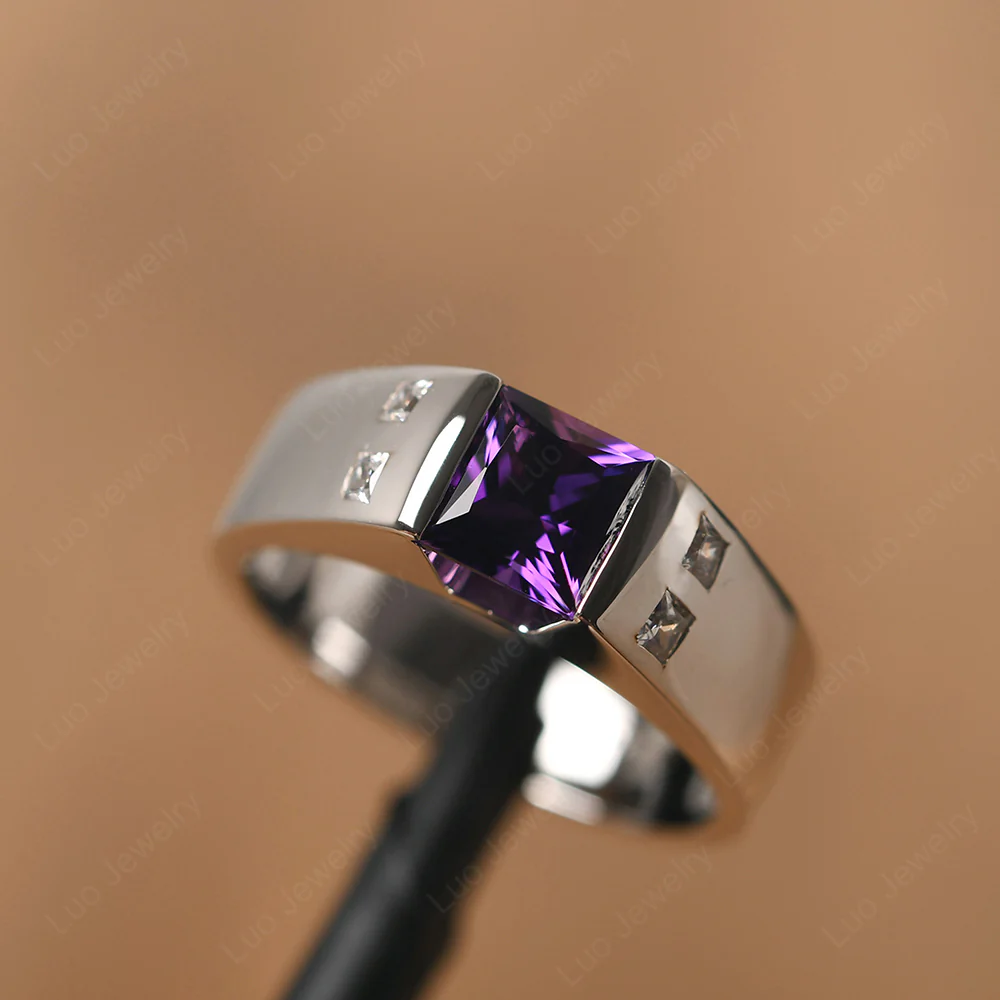 Princess Cut Amethyst Ring for Men - Image 11
