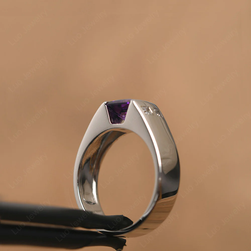 Princess Cut Amethyst Ring for Men - Image 13
