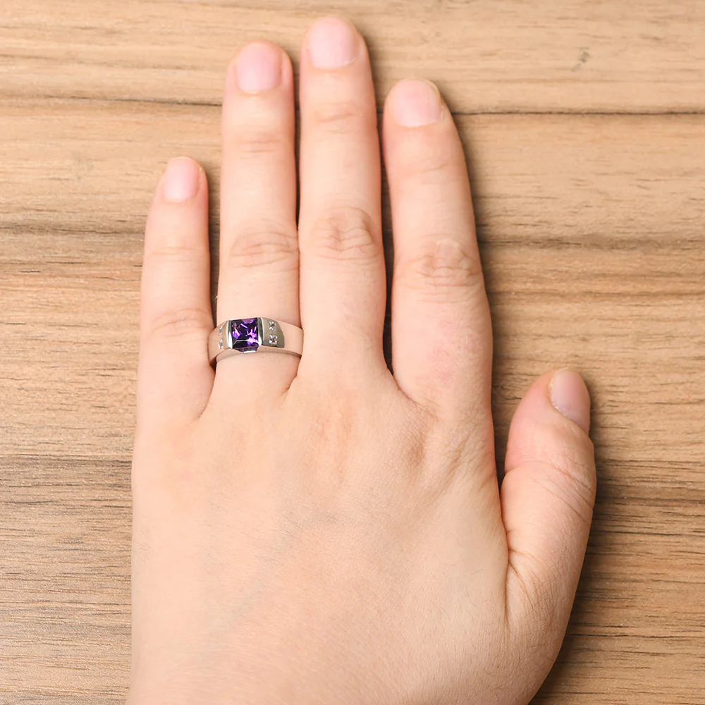 Princess Cut Amethyst Ring for Men - Image 14