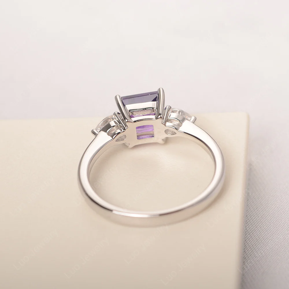 Princess Cut Amethyst Ring with Pear Side Stone - Image 3